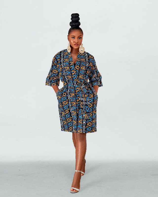 Women's Longline Linen Blazers in Pastel Colors for Summer EventsFatima Ankara Kimono Jacket | Black and Yellow Multicolored African Print Women's Longline Linen Blazers in Pastel Colors for Summer EventsFatima Ankara Kimono Jacket | Black and Yellow Multicolored African Print