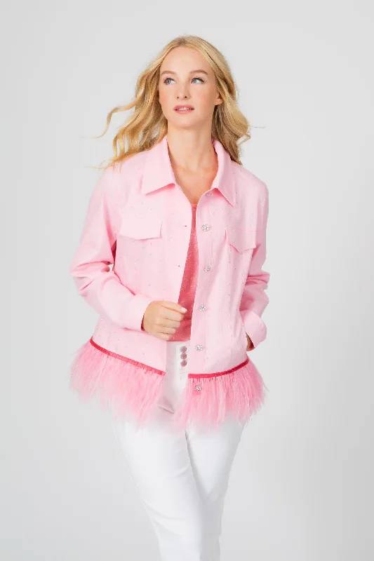 Women's Belted Blazers in Camel Color for a Sophisticated OutfitFeathers & Crystals Jacket Pink Women's Belted Blazers in Camel Color for a Sophisticated OutfitFeathers & Crystals Jacket Pink