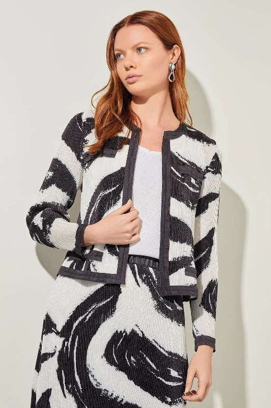 Single - Breasted Women's Linen Blend Blazers in Earth Tones for Casual WearFine Pleat Jacket - Abstract Brushstroke Crepe de Chine Single - Breasted Women's Linen Blend Blazers in Earth Tones for Casual WearFine Pleat Jacket - Abstract Brushstroke Crepe de Chine