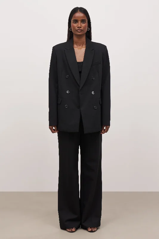 Plus Size Women's Military - Inspired Blazers with Gold Accents for a Bold LookFormal Double Breasted Blazer - Black