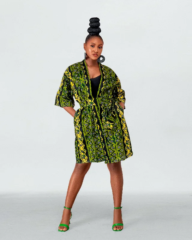 Plus Size Women's Embroidered Blazers in Floral Patterns for a Feminine TouchFreky Ankara Kimono Jacket | Green African Print Plus Size Women's Embroidered Blazers in Floral Patterns for a Feminine TouchFreky Ankara Kimono Jacket | Green African Print
