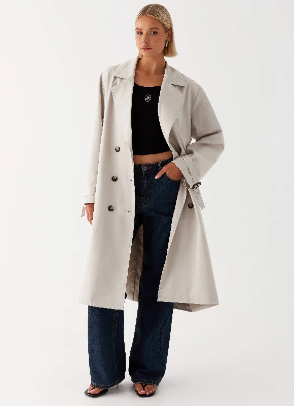 Double - Breasted Women's Polyester Blazers in Bright Colors for a Fun StyleFrenchy Oversized Trench Coat - Stone Double - Breasted Women's Polyester Blazers in Bright Colors for a Fun StyleFrenchy Oversized Trench Coat - Stone