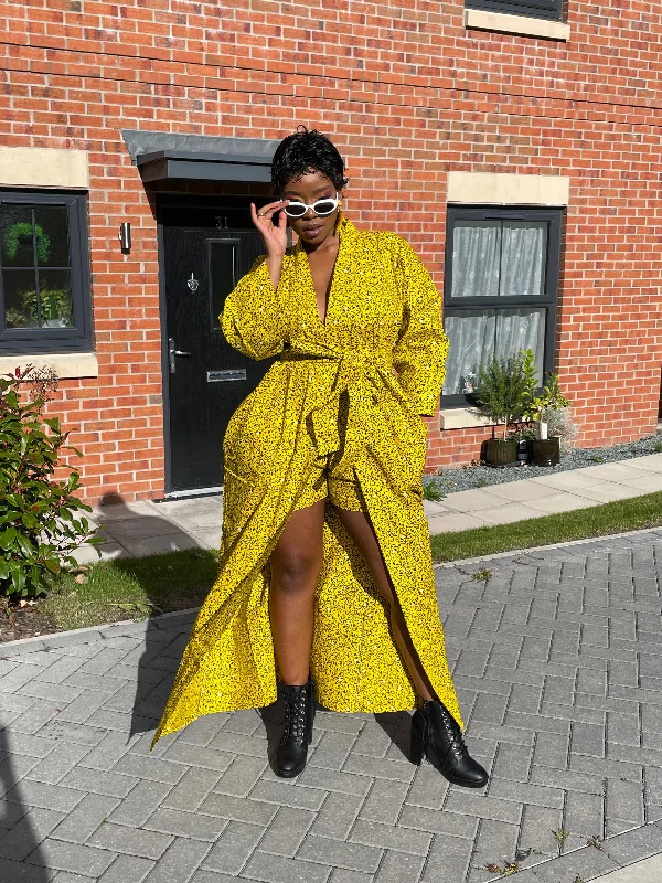 Single - Breasted Women's Linen Blend Blazers in Earth Tones for Casual WearGladys Ankara Kimono Jacket | Yellow and black African Print Single - Breasted Women's Linen Blend Blazers in Earth Tones for Casual WearGladys Ankara Kimono Jacket | Yellow and black African Print