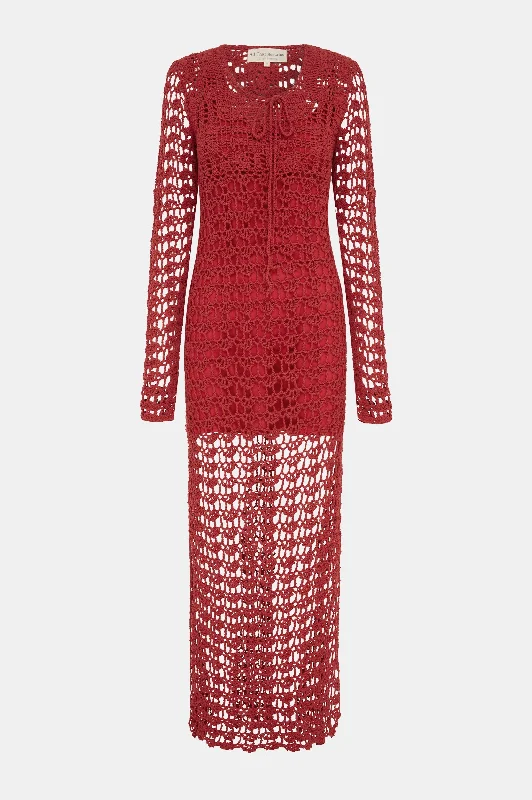 Mermaid - Style Women Dress with a Fitted Silhouette for Special OccasionsGrace Cotton Crochet Dress in Red Mermaid - Style Women Dress with a Fitted Silhouette for Special OccasionsGrace Cotton Crochet Dress in Red