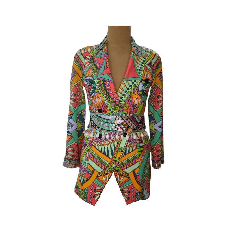 Women's Slim - Fit Blazers in Charcoal Gray for a Professional AppearanceGreen Aztec Blazer with Belt Women's Slim - Fit Blazers in Charcoal Gray for a Professional AppearanceGreen Aztec Blazer with Belt