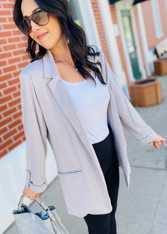 Plus Size Women's Double - Breasted Wool Blazers for Winter Office WearGrey Ponte Blazer Plus Size Women's Double - Breasted Wool Blazers for Winter Office WearGrey Ponte Blazer