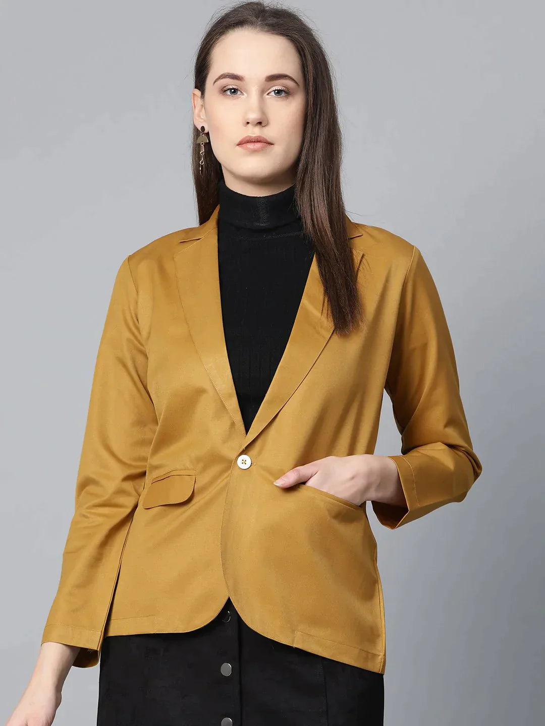 Women's Tailored Stretch Blazers in Navy Blue for Business MeetingsWomen Mustard Solid Single-Breasted Smart Casual Blazer Women's Tailored Stretch Blazers in Navy Blue for Business MeetingsWomen Mustard Solid Single-Breasted Smart Casual Blazer