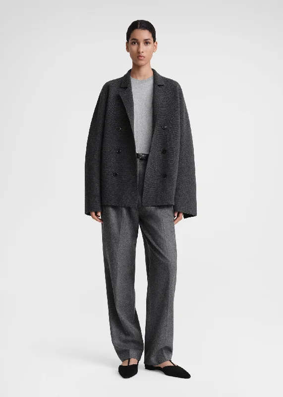 Plus Size Women's Faux Fur - Trimmed Blazers in Black for a Luxurious LookKnitted wool blazer dark grey mélange Plus Size Women's Faux Fur - Trimmed Blazers in Black for a Luxurious LookKnitted wool blazer dark grey mélange