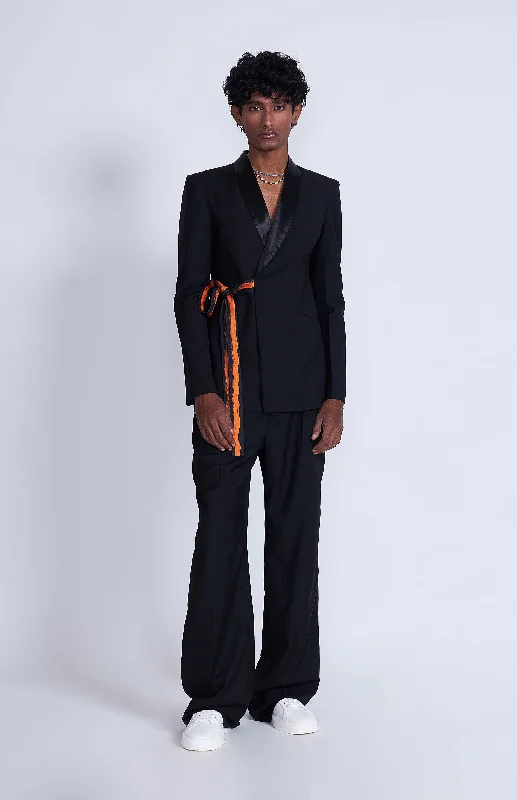 Women's Tailored Stretch Blazers in Navy Blue for Business MeetingsKuro Tie Up Blazer Women's Tailored Stretch Blazers in Navy Blue for Business MeetingsKuro Tie Up Blazer