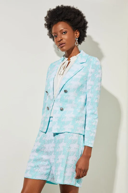 Women's Notched Lapel Blazers in Beige for a Timeless OutfitLapel Collar Jacket - Houndstooth Knit Women's Notched Lapel Blazers in Beige for a Timeless OutfitLapel Collar Jacket - Houndstooth Knit