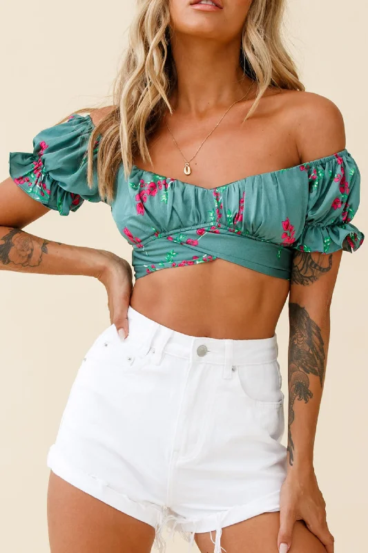 Backless Women Dress for a Sexy and Alluring Look at Evening EventsLinka Off-Shoulder Tie-Back Crop Top Pink Floral Print Sage Backless Women Dress for a Sexy and Alluring Look at Evening EventsLinka Off-Shoulder Tie-Back Crop Top Pink Floral Print Sage
