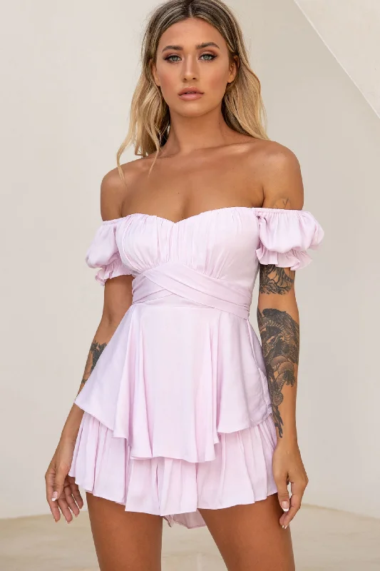 Mini Women Dress with a Short Hem for a Young and Trendy StyleLinka Off-Shoulder Tie Back Romper Light Lilac Mini Women Dress with a Short Hem for a Young and Trendy StyleLinka Off-Shoulder Tie Back Romper Light Lilac