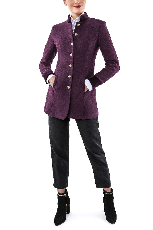 Single - Breasted Women's Linen Blend Blazers in Earth Tones for Casual WearLong blazer from grape coloured authentic Austrian broadcloth Single - Breasted Women's Linen Blend Blazers in Earth Tones for Casual WearLong blazer from grape coloured authentic Austrian broadcloth