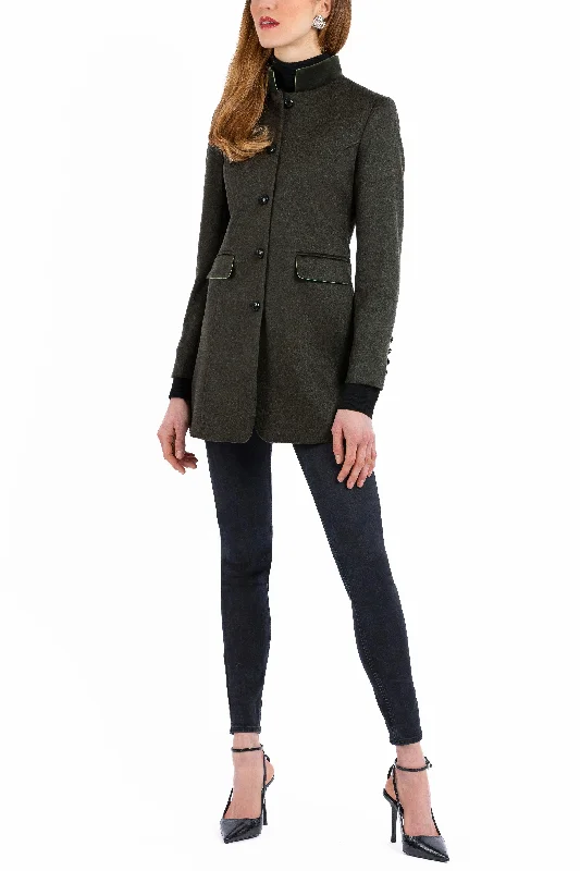 Women's Peplum Blazers in Emerald Green for a Stylish Work AttireLong blazer in deep moss green combed cashmere Women's Peplum Blazers in Emerald Green for a Stylish Work AttireLong blazer in deep moss green combed cashmere