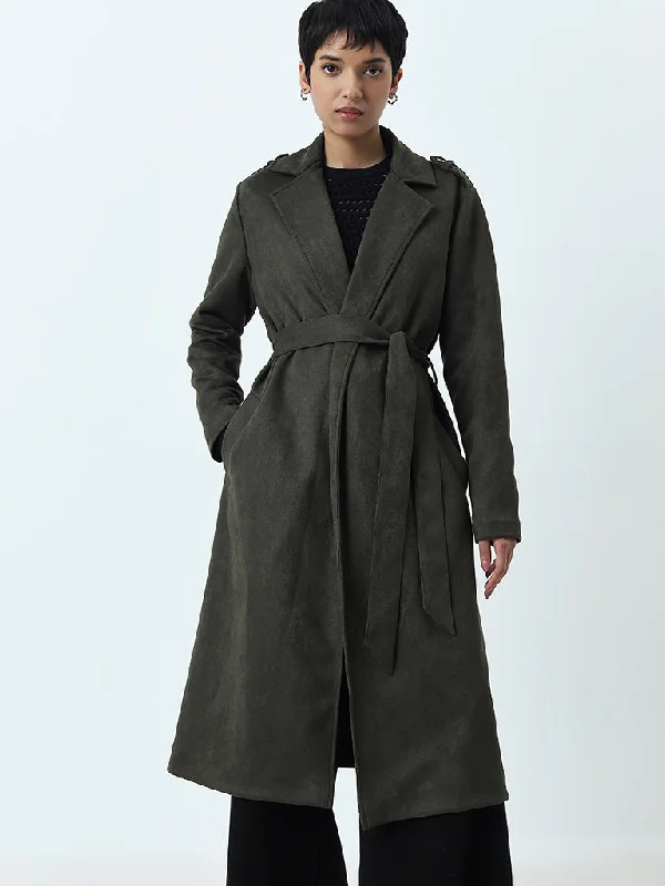 Single - Breasted Women's Tweed Blazers with Gold Buttons for a Classic LookLOV Olive Suede Overcoat Single - Breasted Women's Tweed Blazers with Gold Buttons for a Classic LookLOV Olive Suede Overcoat