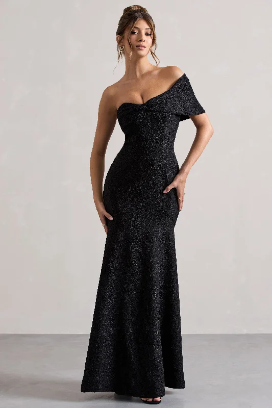 Long - Sleeve Women Dress in Velvet for a Luxurious Winter LookMasquerade | Black Lace Twisted Bardot Maxi Dress Long - Sleeve Women Dress in Velvet for a Luxurious Winter LookMasquerade | Black Lace Twisted Bardot Maxi Dress
