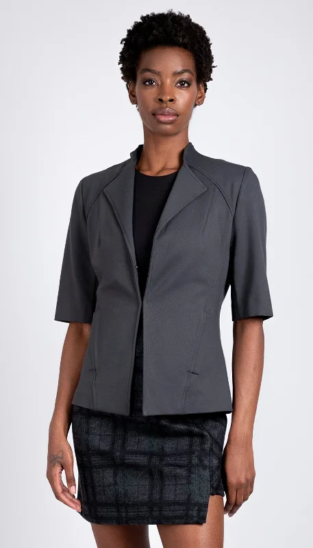 Plus Size Women's Embroidered Blazers in Floral Patterns for a Feminine TouchMinimal Blazer/ Steel Grey Plus Size Women's Embroidered Blazers in Floral Patterns for a Feminine TouchMinimal Blazer/ Steel Grey