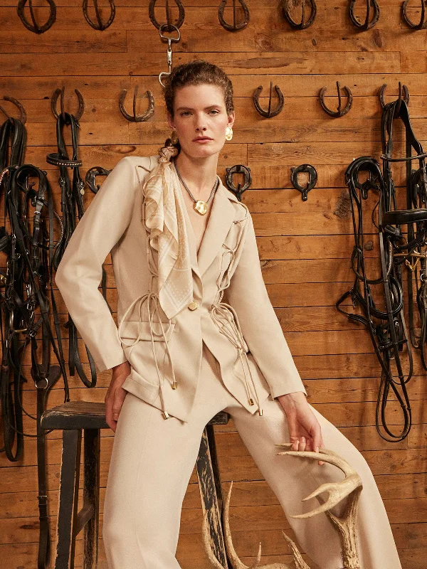 Plus Size Women's Military - Inspired Blazers with Gold Accents for a Bold LookModern Single Button Jacket - Lace Tie Detail Woven Plus Size Women's Military - Inspired Blazers with Gold Accents for a Bold LookModern Single Button Jacket - Lace Tie Detail Woven