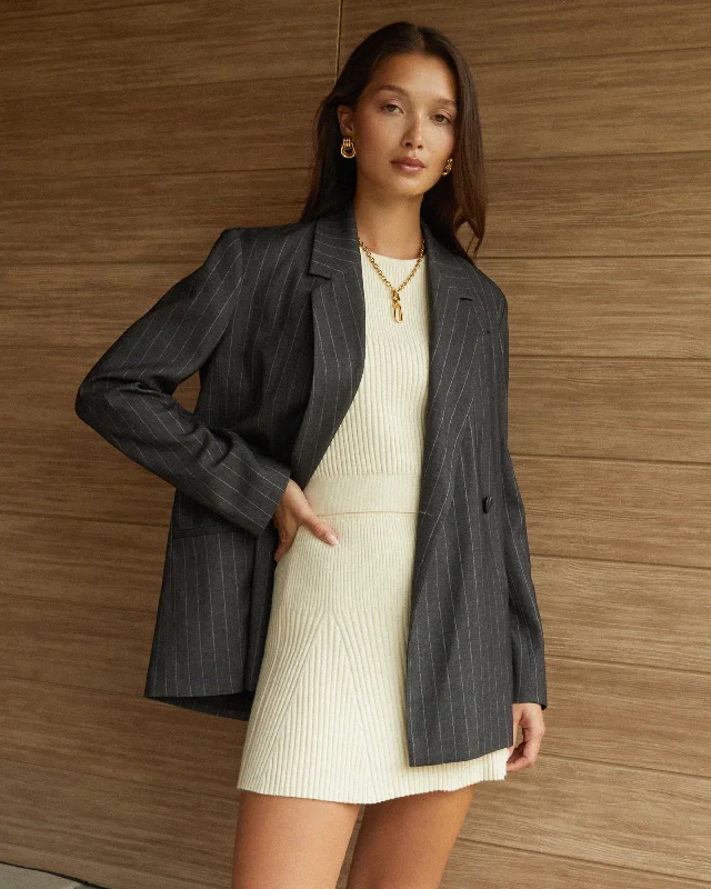 Double - Breasted Women's Leather Blazers in Taupe for an Edgy LookNola Blazer