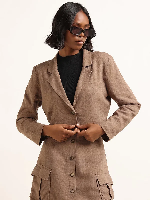 Plus Size Women's Sequin - Embellished Blazers in Silver for a Glamorous PartyNuon Brown Blended Linen Cropped Jacket Plus Size Women's Sequin - Embellished Blazers in Silver for a Glamorous PartyNuon Brown Blended Linen Cropped Jacket