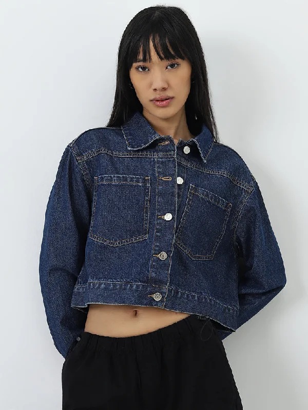 Single - Breasted Women's Corduroy Blazers in Mustard Yellow for an Autumn VibeNuon Dark Blue Cropped Denim Jacket Single - Breasted Women's Corduroy Blazers in Mustard Yellow for an Autumn VibeNuon Dark Blue Cropped Denim Jacket