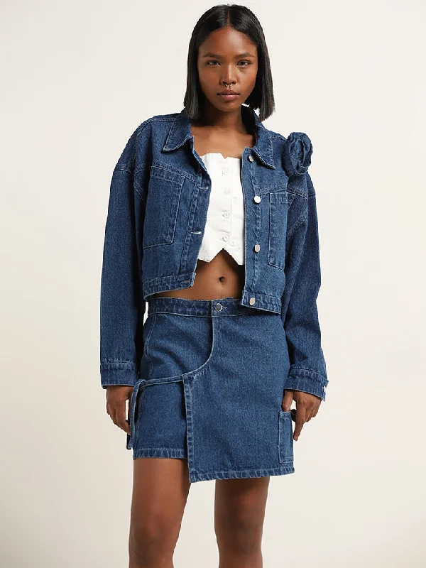 Double - Breasted Women's Polyester Blazers in Bright Colors for a Fun StyleNuon Dark Blue Rosette Denim Jacket Double - Breasted Women's Polyester Blazers in Bright Colors for a Fun StyleNuon Dark Blue Rosette Denim Jacket