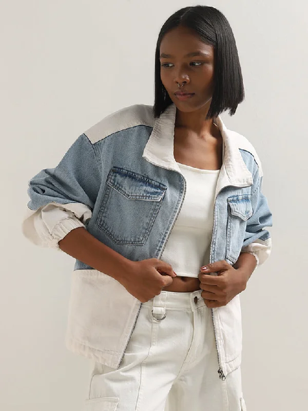 Women's Belted Blazers in Camel Color for a Sophisticated OutfitNuon Light Blue Colour-Blocked Denim Jacket Women's Belted Blazers in Camel Color for a Sophisticated OutfitNuon Light Blue Colour-Blocked Denim Jacket
