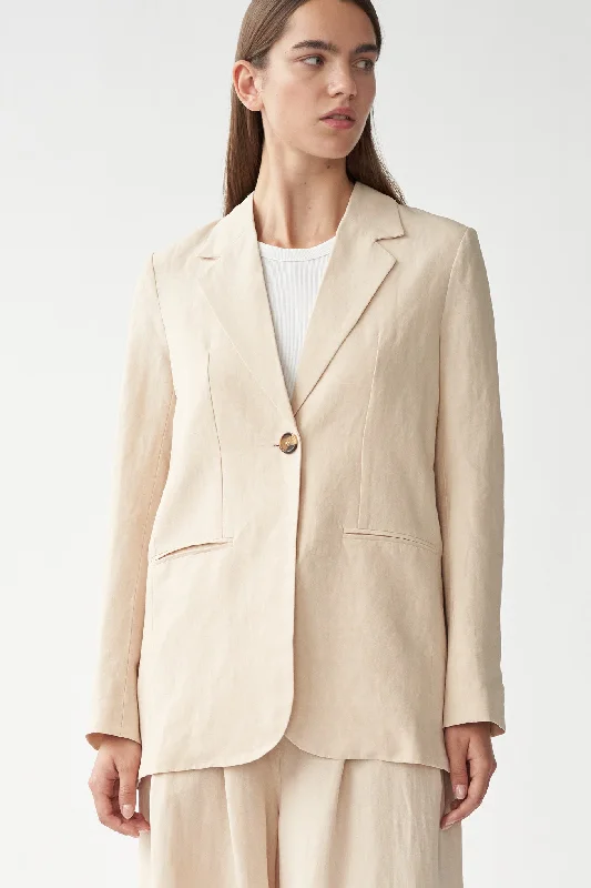 Women's Tailored Stretch Blazers in Navy Blue for Business MeetingsOTIS BLAZER - CREME - SILK/LINEN Women's Tailored Stretch Blazers in Navy Blue for Business MeetingsOTIS BLAZER - CREME - SILK/LINEN