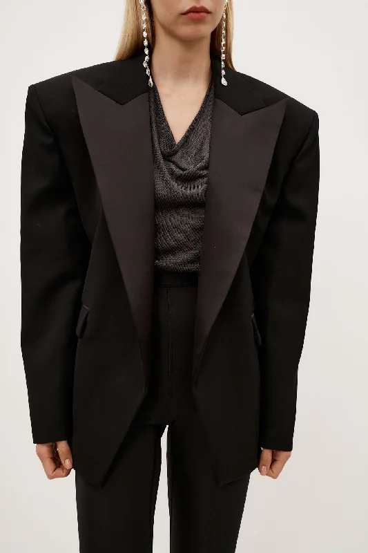 Women's Longline Linen Blazers in Pastel Colors for Summer EventsOversized Tuxedo Black Blazer Women's Longline Linen Blazers in Pastel Colors for Summer EventsOversized Tuxedo Black Blazer