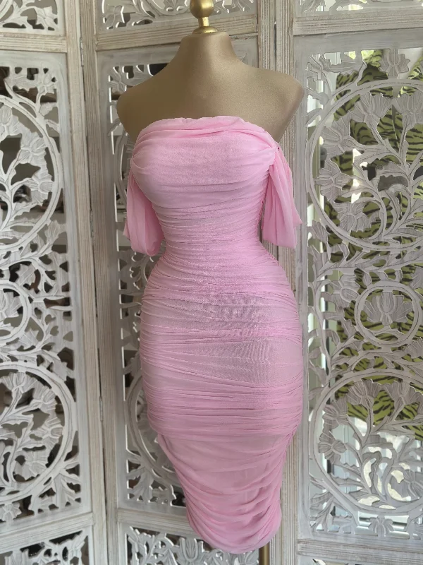 Wrap - Style Women Dress with Adjustable Fit for All Body TypesPink Midi Ruched Dress
