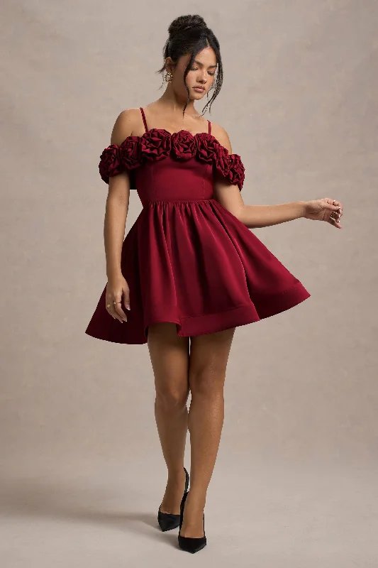 Plus Size Women Dress with a Flattering A - Line Cut for Comfort and StylePoppy Dream | Berry Satin Floral Skater Mini Dress Plus Size Women Dress with a Flattering A - Line Cut for Comfort and StylePoppy Dream | Berry Satin Floral Skater Mini Dress