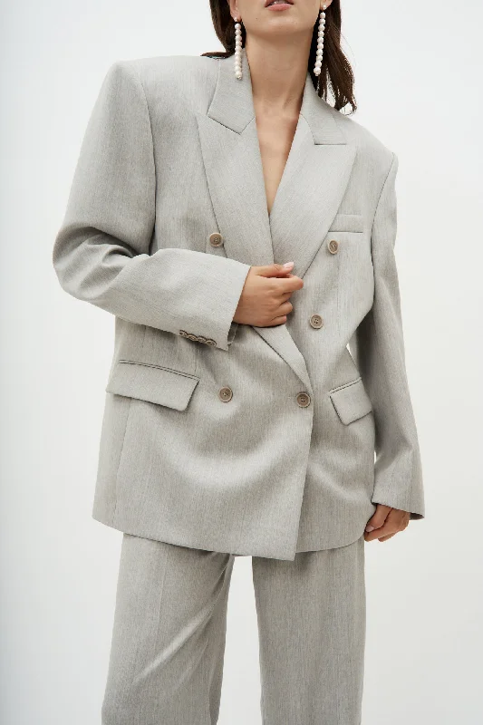 Plus Size Women's Ruffled Blazers in Pink for a Girly and Fashionable LookOversized Double Breasted Grey Blazer Plus Size Women's Ruffled Blazers in Pink for a Girly and Fashionable LookOversized Double Breasted Grey Blazer
