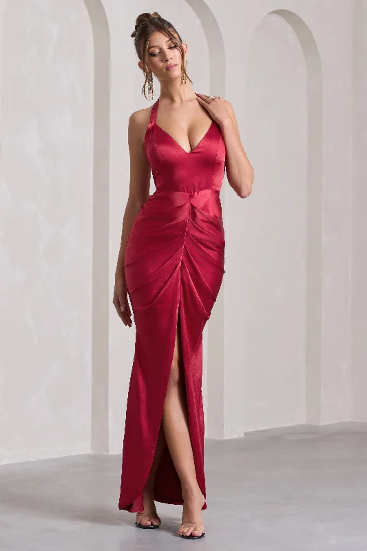 Little Black Women Dress with Sequins for a Glamorous Night OutRebecca | Red Satin Plunge Halter-Neck Open-Back Split Maxi Dress Little Black Women Dress with Sequins for a Glamorous Night OutRebecca | Red Satin Plunge Halter-Neck Open-Back Split Maxi Dress