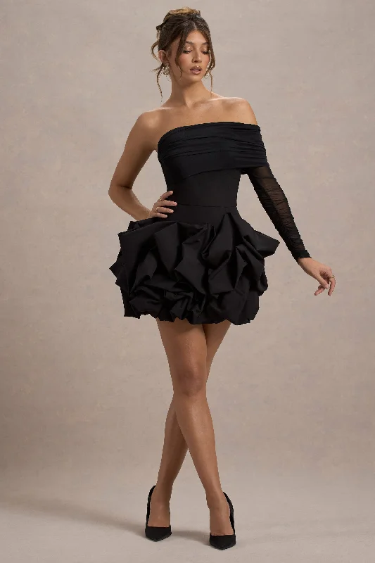 Strapless Women Dress with a Built - in Bra for Comfort and SupportRegatta | Black Asymmetric Mesh Sleeve Ruffle Mini Dress