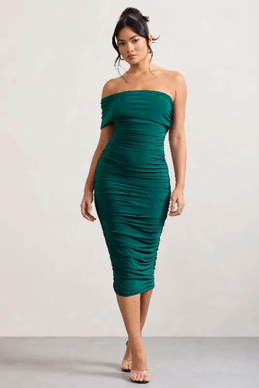 Off - the - Shoulder Women Dress for a Romantic and Feminine LookRemember Me | Bottle Green One Shoulder Midi Dress Off - the - Shoulder Women Dress for a Romantic and Feminine LookRemember Me | Bottle Green One Shoulder Midi Dress