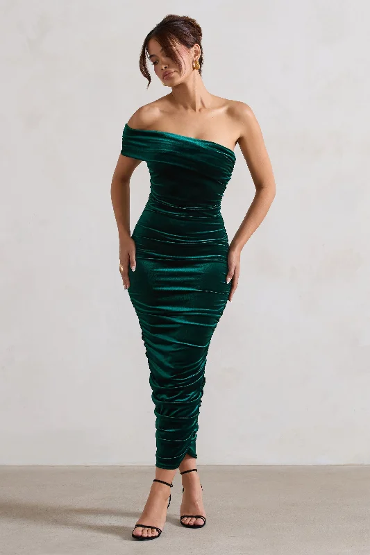 Maxi Women Dress with Floral Print for a Bohemian VibeRemember Me | Bottle Green Velvet One Shoulder Midi Dress Maxi Women Dress with Floral Print for a Bohemian VibeRemember Me | Bottle Green Velvet One Shoulder Midi Dress