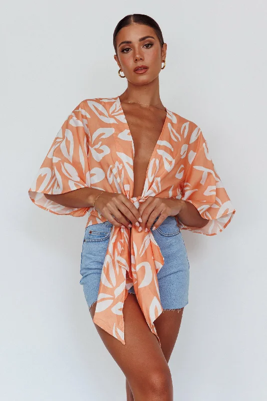 Mini Women Dress with a Short Hem for a Young and Trendy StyleRivera Deep-V Waist-Tie Top Leaves Mango Mini Women Dress with a Short Hem for a Young and Trendy StyleRivera Deep-V Waist-Tie Top Leaves Mango
