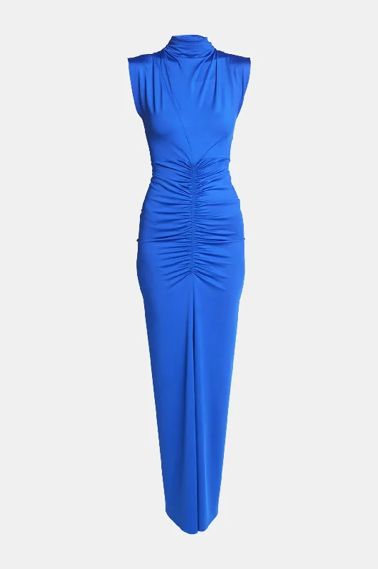 Mini Women Dress with a Short Hem for a Young and Trendy StyleRuched Jersey Gown in Royal Blue