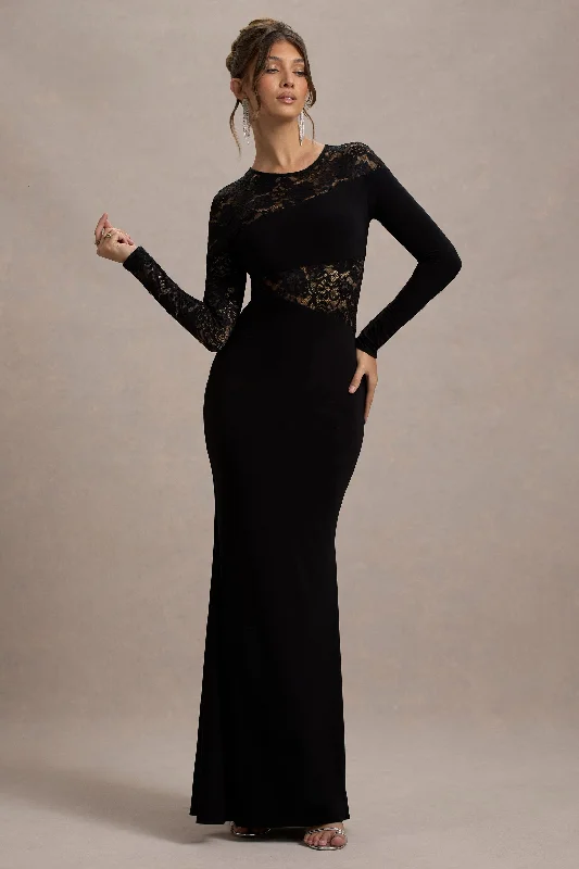 Strapless Women Dress with a Built - in Bra for Comfort and SupportRunway | Black Lace Asymmetric Cut-Out Maxi Dress Strapless Women Dress with a Built - in Bra for Comfort and SupportRunway | Black Lace Asymmetric Cut-Out Maxi Dress