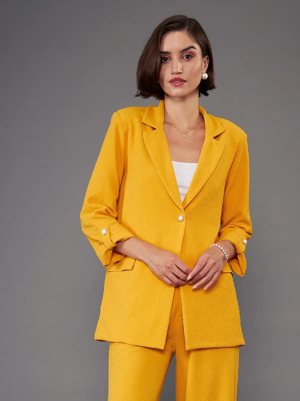 Plus Size Women's Faux Fur - Trimmed Blazers in Black for a Luxurious LookWomen Mustard Front Button Blazer Plus Size Women's Faux Fur - Trimmed Blazers in Black for a Luxurious LookWomen Mustard Front Button Blazer