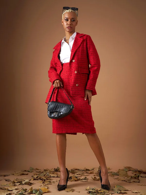 Women's Notched Lapel Blazers in Beige for a Timeless OutfitWomen Red Check Jacquard Tweed Notch Collar Blazer Women's Notched Lapel Blazers in Beige for a Timeless OutfitWomen Red Check Jacquard Tweed Notch Collar Blazer