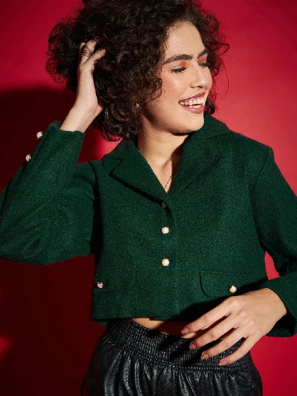 Women's Tailored Stretch Blazers in Navy Blue for Business MeetingsWomen Green Tweed Notch Collar Crop Blazer Women's Tailored Stretch Blazers in Navy Blue for Business MeetingsWomen Green Tweed Notch Collar Crop Blazer