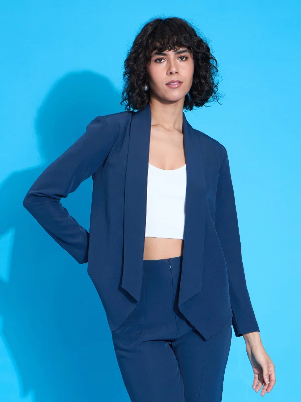 Single - Breasted Women's Tweed Blazers with Gold Buttons for a Classic LookWomen Royal Blue Shawl Collar Front Open Blazer Single - Breasted Women's Tweed Blazers with Gold Buttons for a Classic LookWomen Royal Blue Shawl Collar Front Open Blazer