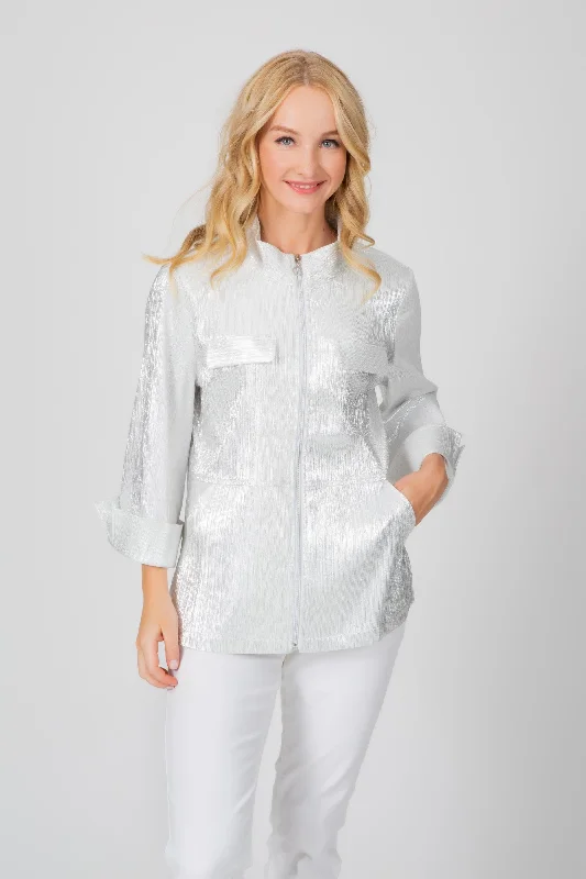 Plus Size Women's Military - Inspired Blazers with Gold Accents for a Bold LookShine In Metallic  Jacket