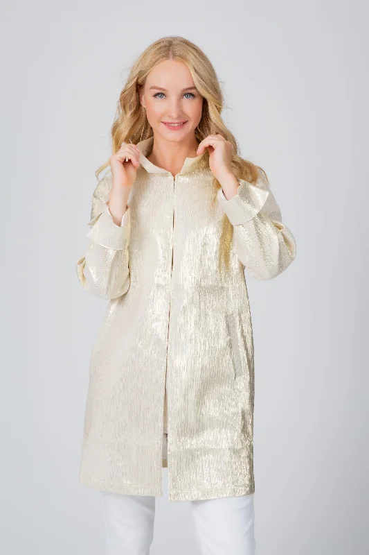 Single - Breasted Women's Tweed Blazers with Gold Buttons for a Classic LookShine On Metallic Duster Single - Breasted Women's Tweed Blazers with Gold Buttons for a Classic LookShine On Metallic Duster