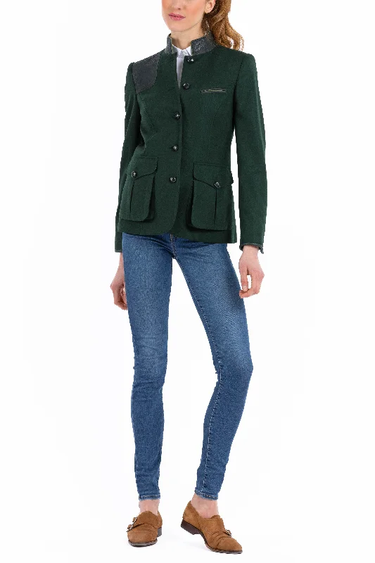 Women's Tailored Stretch Blazers in Navy Blue for Business MeetingsShooting-Jacket from green loden with full-grain luxury leather