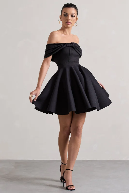 Printed Abstract Women Dress for a Modern and Artistic AppealSnowfall | Black Bardot Bow Skater Mini Dress Printed Abstract Women Dress for a Modern and Artistic AppealSnowfall | Black Bardot Bow Skater Mini Dress