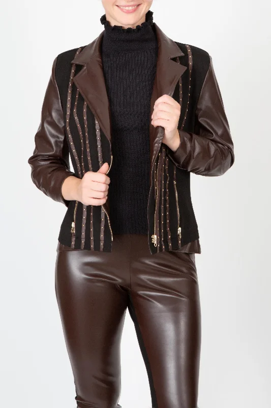 Women's Peplum Blazers in Emerald Green for a Stylish Work AttireStudded Trim Moto Jacket