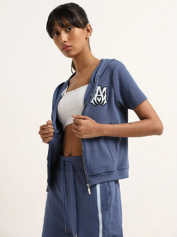 Women's Notched Lapel Blazers in Beige for a Timeless OutfitStudiofit Blue Cotton Blend Ribbed Design Jacket Women's Notched Lapel Blazers in Beige for a Timeless OutfitStudiofit Blue Cotton Blend Ribbed Design Jacket