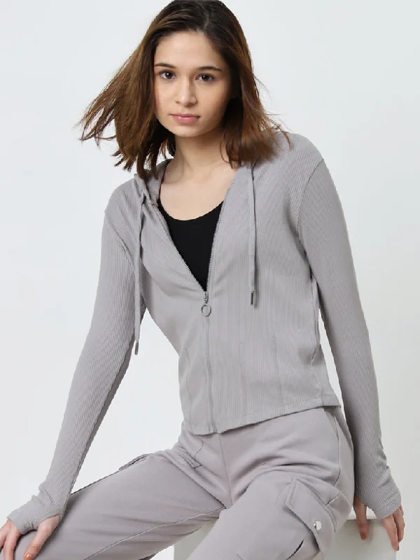 Plus Size Women's Faux Fur - Trimmed Blazers in Black for a Luxurious LookStudiofit Grey Ribbed Cotton Blend Jacket Plus Size Women's Faux Fur - Trimmed Blazers in Black for a Luxurious LookStudiofit Grey Ribbed Cotton Blend Jacket